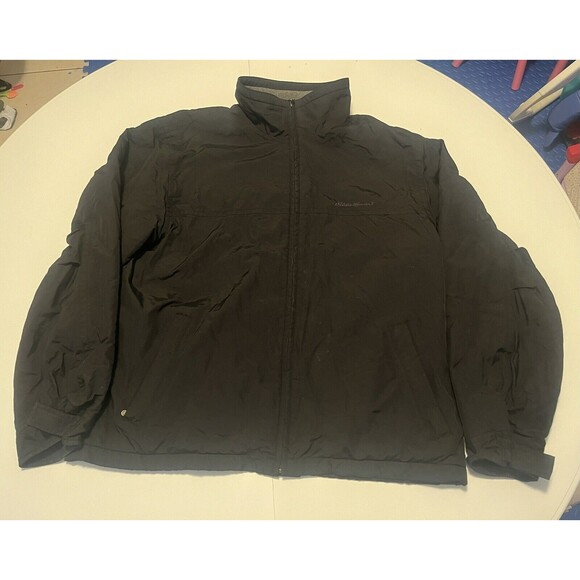 Eddie Bauer Other - Eddie Bauer Black Fleece Lined Nylon Windbreaker Rain Jacket Coat Men's Large L